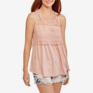 Pink lace yoke front flyaway top size medium